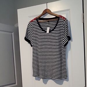 Talbots Striped Tee with Red Shoulder Accents